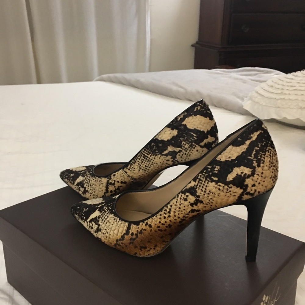 Antonio Melani snake skin pattern calf hair heels